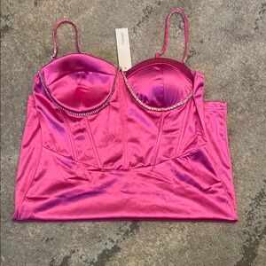 Pink Rhinestone-Trimmed Bustier Top